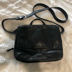Perlina black leather crossbody shoulder bag/purse